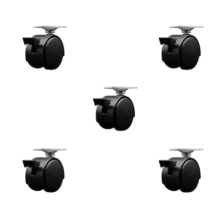 Service Caster 2'' Black Metal Hooded Twin Caster with Brake Nylon Wheels Top Plate, 5PK SCC-TP02S50D-NYS-FB-B-TP2-5